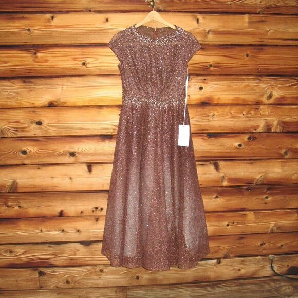 MAC DUGGAL 20371 Womens Brown Embellished Cap Sleeve A Line Dress - Picture 5 of 15